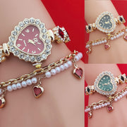 Fashion Love Shape Bracelet Watch Set Diamond Colored Heart Quartz Watch