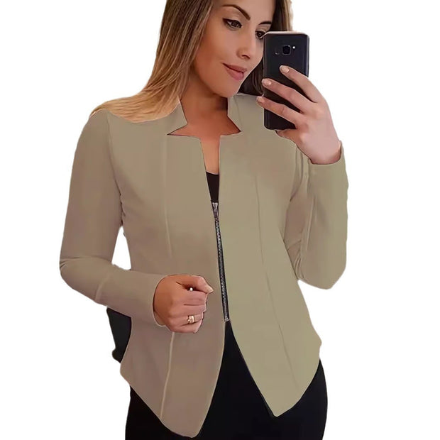 Women's Solid Color Top Zipper Jacket Small Suit