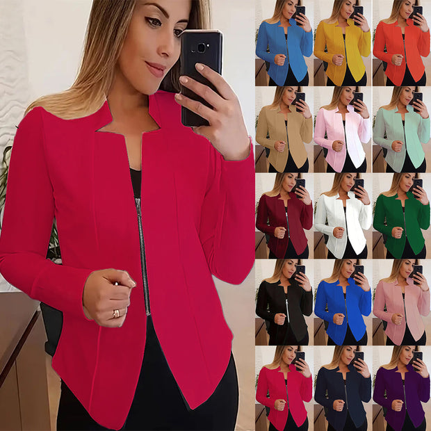 Women's Solid Color Top Zipper Jacket Small Suit