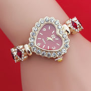 Fashion Love Shape Bracelet Watch Set Diamond Colored Heart Quartz Watch