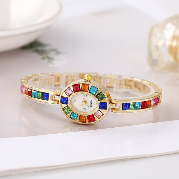 Fashion Small Oval Colorful Crystals Watch