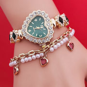 Fashion Love Shape Bracelet Watch Set Diamond Colored Heart Quartz Watch